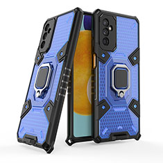 Custodia Silicone e Plastica Opaca Cover con Magnetico Anello Supporto S06 per Samsung Galaxy M52 5G Blu