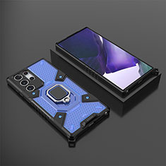 Custodia Silicone e Plastica Opaca Cover con Magnetico Anello Supporto S06 per Samsung Galaxy S21 Ultra 5G Blu
