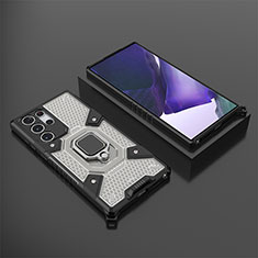 Custodia Silicone e Plastica Opaca Cover con Magnetico Anello Supporto S06 per Samsung Galaxy S21 Ultra 5G Grigio