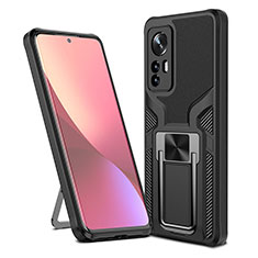 Custodia Silicone e Plastica Opaca Cover con Magnetico Anello Supporto S06 per Xiaomi Mi 12S 5G Nero