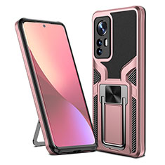 Custodia Silicone e Plastica Opaca Cover con Magnetico Anello Supporto S06 per Xiaomi Mi 12S 5G Oro Rosa