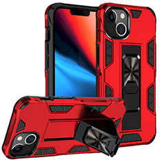 Custodia Silicone e Plastica Opaca Cover con Magnetico Anello Supporto S07 per Apple iPhone 13 Mini Rosso