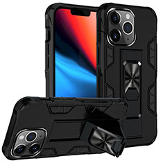 Custodia Silicone e Plastica Opaca Cover con Magnetico Anello Supporto S07 per Apple iPhone 13 Pro Max Nero