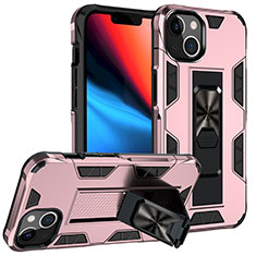 Custodia Silicone e Plastica Opaca Cover con Magnetico Anello Supporto S07 per Apple iPhone 14 Oro Rosa