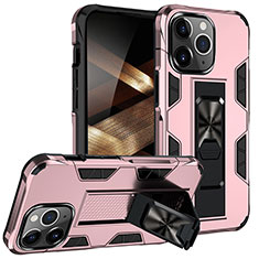 Custodia Silicone e Plastica Opaca Cover con Magnetico Anello Supporto S07 per Apple iPhone 14 Pro Oro Rosa