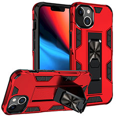 Custodia Silicone e Plastica Opaca Cover con Magnetico Anello Supporto S07 per Apple iPhone 14 Rosso