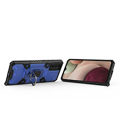 Custodia Silicone e Plastica Opaca Cover con Magnetico Anello Supporto S07 per Samsung Galaxy A02s Blu