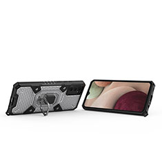 Custodia Silicone e Plastica Opaca Cover con Magnetico Anello Supporto S07 per Samsung Galaxy A03s Bianco