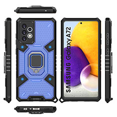 Custodia Silicone e Plastica Opaca Cover con Magnetico Anello Supporto S07 per Samsung Galaxy A72 4G Blu