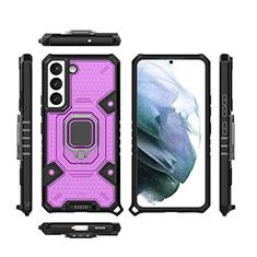 Custodia Silicone e Plastica Opaca Cover con Magnetico Anello Supporto S07 per Samsung Galaxy S22 Plus 5G Viola