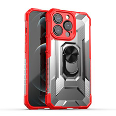 Custodia Silicone e Plastica Opaca Cover con Magnetico Anello Supporto S08 per Apple iPhone 13 Pro Rosso