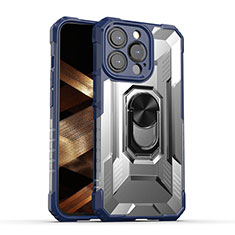 Custodia Silicone e Plastica Opaca Cover con Magnetico Anello Supporto S08 per Apple iPhone 14 Pro Max Blu