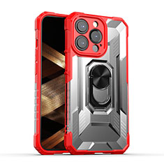 Custodia Silicone e Plastica Opaca Cover con Magnetico Anello Supporto S08 per Apple iPhone 14 Pro Max Rosso