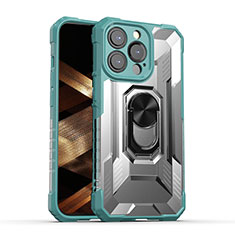 Custodia Silicone e Plastica Opaca Cover con Magnetico Anello Supporto S08 per Apple iPhone 14 Pro Max Verde