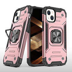 Custodia Silicone e Plastica Opaca Cover con Magnetico Anello Supporto S08 per Apple iPhone 15 Oro Rosa