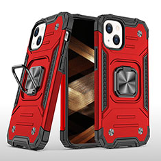 Custodia Silicone e Plastica Opaca Cover con Magnetico Anello Supporto S08 per Apple iPhone 15 Rosso