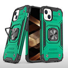 Custodia Silicone e Plastica Opaca Cover con Magnetico Anello Supporto S08 per Apple iPhone 15 Verde
