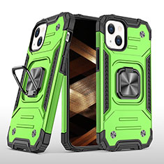 Custodia Silicone e Plastica Opaca Cover con Magnetico Anello Supporto S08 per Apple iPhone 15 Verde Pastello