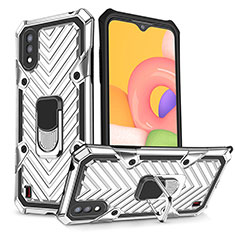 Custodia Silicone e Plastica Opaca Cover con Magnetico Anello Supporto S08 per Samsung Galaxy A01 SM-A015 Argento