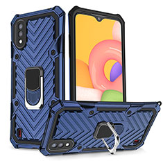 Custodia Silicone e Plastica Opaca Cover con Magnetico Anello Supporto S08 per Samsung Galaxy A01 SM-A015 Blu