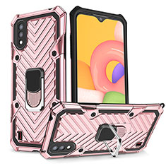 Custodia Silicone e Plastica Opaca Cover con Magnetico Anello Supporto S08 per Samsung Galaxy A01 SM-A015 Oro Rosa