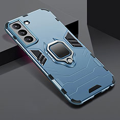 Custodia Silicone e Plastica Opaca Cover con Magnetico Anello Supporto S08 per Samsung Galaxy S21 FE 5G Blu