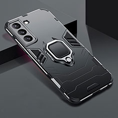 Custodia Silicone e Plastica Opaca Cover con Magnetico Anello Supporto S08 per Samsung Galaxy S21 FE 5G Nero
