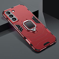 Custodia Silicone e Plastica Opaca Cover con Magnetico Anello Supporto S08 per Samsung Galaxy S24 5G Rosso