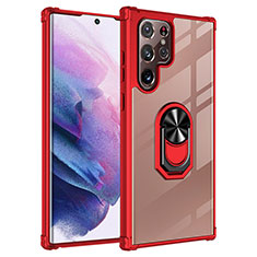 Custodia Silicone e Plastica Opaca Cover con Magnetico Anello Supporto S09 per Samsung Galaxy S22 Ultra 5G Rosso