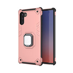 Custodia Silicone e Plastica Opaca Cover con Magnetico Anello Supporto T01 per Samsung Galaxy Note 10 Oro Rosa