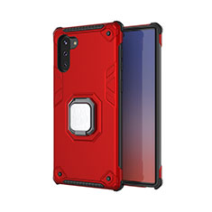 Custodia Silicone e Plastica Opaca Cover con Magnetico Anello Supporto T01 per Samsung Galaxy Note 10 Rosso