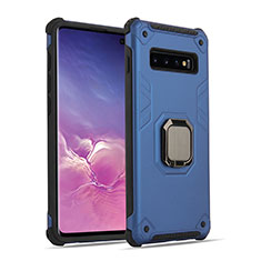 Custodia Silicone e Plastica Opaca Cover con Magnetico Anello Supporto T01 per Samsung Galaxy S10 Blu e Nero