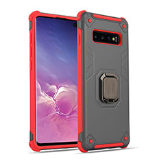 Custodia Silicone e Plastica Opaca Cover con Magnetico Anello Supporto T01 per Samsung Galaxy S10 Plus Grigio Scuro