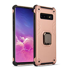 Custodia Silicone e Plastica Opaca Cover con Magnetico Anello Supporto T01 per Samsung Galaxy S10 Plus Oro Rosa