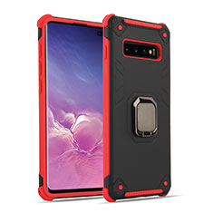 Custodia Silicone e Plastica Opaca Cover con Magnetico Anello Supporto T01 per Samsung Galaxy S10 Rosso e Nero