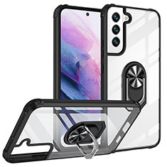 Custodia Silicone e Plastica Opaca Cover con Magnetico Anello Supporto T01 per Samsung Galaxy S21 FE 5G Argento e Nero