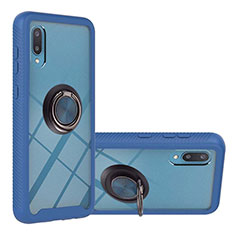 Custodia Silicone e Plastica Opaca Cover con Magnetico Anello Supporto T02 per Samsung Galaxy M02 Blu