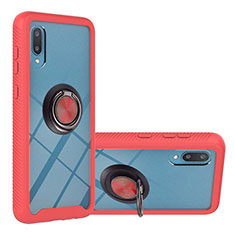 Custodia Silicone e Plastica Opaca Cover con Magnetico Anello Supporto T02 per Samsung Galaxy M02 Rosso