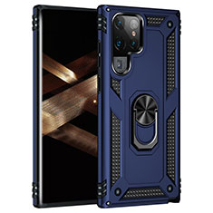 Custodia Silicone e Plastica Opaca Cover con Magnetico Anello Supporto T02 per Samsung Galaxy S24 Ultra 5G Blu