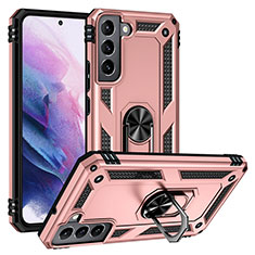 Custodia Silicone e Plastica Opaca Cover con Magnetico Anello Supporto T03 per Samsung Galaxy S21 FE 5G Oro Rosa