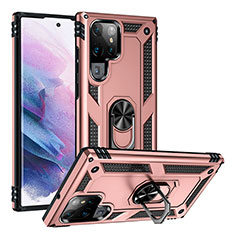 Custodia Silicone e Plastica Opaca Cover con Magnetico Anello Supporto T03 per Samsung Galaxy S21 Ultra 5G Oro Rosa
