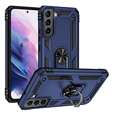 Custodia Silicone e Plastica Opaca Cover con Magnetico Anello Supporto T03 per Samsung Galaxy S22 5G Blu