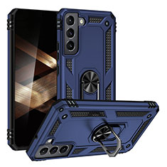 Custodia Silicone e Plastica Opaca Cover con Magnetico Anello Supporto T03 per Samsung Galaxy S24 5G Blu