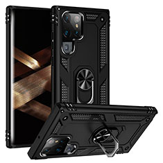 Custodia Silicone e Plastica Opaca Cover con Magnetico Anello Supporto T03 per Samsung Galaxy S24 Ultra 5G Nero