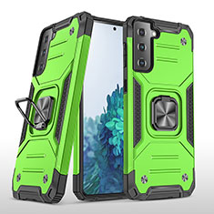 Custodia Silicone e Plastica Opaca Cover con Magnetico Anello Supporto T04 per Samsung Galaxy S21 5G Verde Pastello