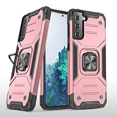 Custodia Silicone e Plastica Opaca Cover con Magnetico Anello Supporto T04 per Samsung Galaxy S21 FE 5G Oro Rosa