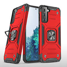 Custodia Silicone e Plastica Opaca Cover con Magnetico Anello Supporto T04 per Samsung Galaxy S21 FE 5G Rosso