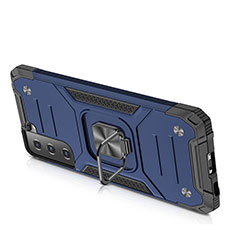 Custodia Silicone e Plastica Opaca Cover con Magnetico Anello Supporto T05 per Samsung Galaxy S22 5G Blu
