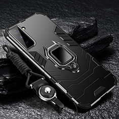 Custodia Silicone e Plastica Opaca Cover con Magnetico Anello Supporto T06 per Samsung Galaxy S21 5G Nero