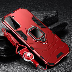 Custodia Silicone e Plastica Opaca Cover con Magnetico Anello Supporto T06 per Samsung Galaxy S21 5G Rosso